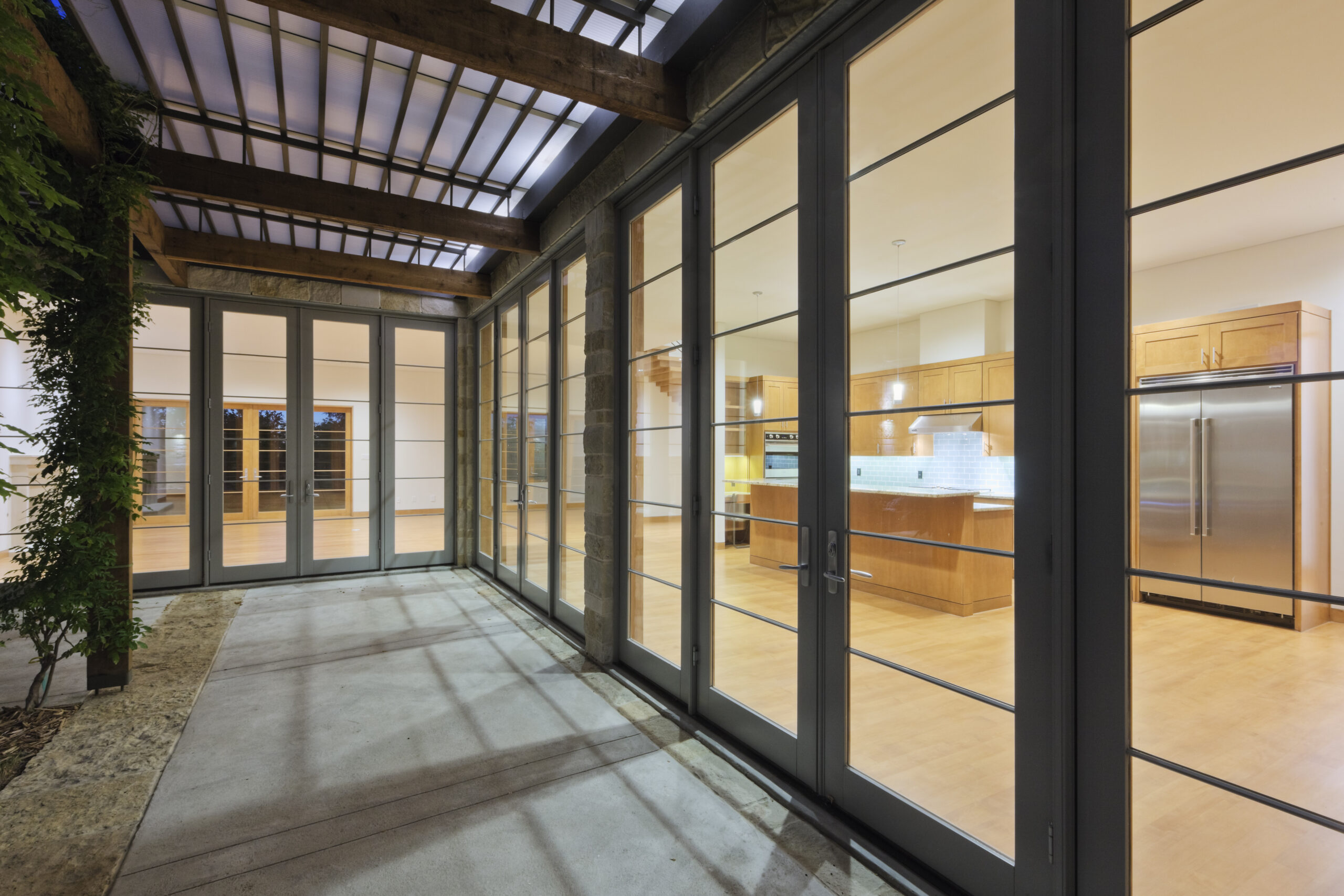Modern Home Kitchen Through Glass Doors